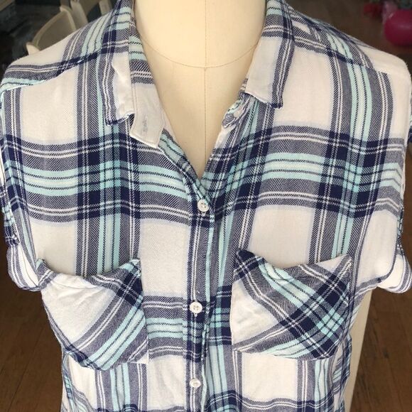Rails Sea 🌊 Blue Plaid Perfectly Positioned Pocket ‘Flannel’ Shirt COMFY - Picture 4 of 17